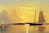 Harbor Canvas Paintings - Schooner in Fairhaven Harbor, Sunrise